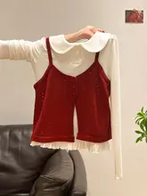 ブルーのニットキャミソールとカーディガン長袖Tシャツ【春用・女性用・セットアップ対応】