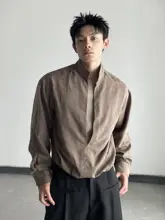 レトロ風シャツ【男女兼用・長袖・ショートワイドデザイン・秋用】（セットアップ対応）