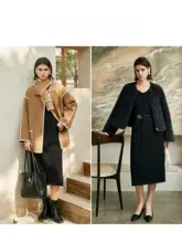 COKEYA 羊毛混紡 Vネック長袖ニットワンピース【ウエストマーク・秋冬用】