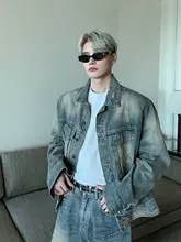 ヴィンテージ風ウォッシュデニムジャケット【ゆったり肩パッド・ストレートパンツ・セットアップ対応】