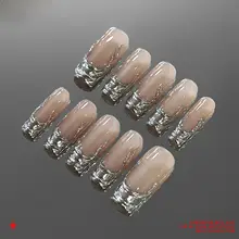 オリジナル高品質 手作りフレンチネイル【液体メタルデザイン・美白効果】