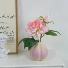 ピンクボタンの造花 陶製オニオン花瓶【リビング・エレガント装飾】