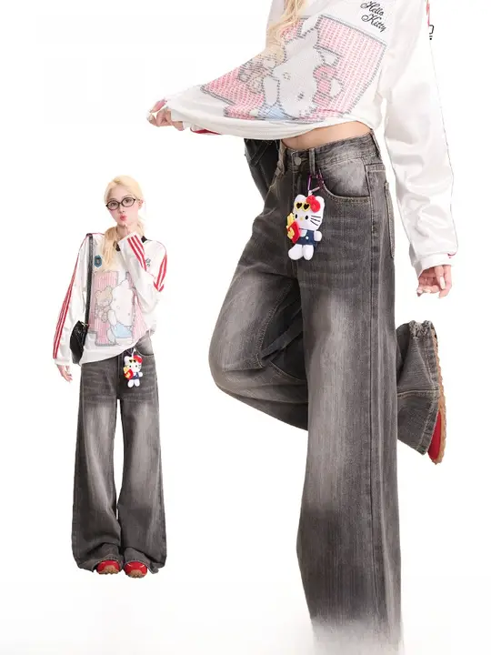 こなれた印象のウォッシュ加工デニムパンツ【ルーズフィット・ストレートレッグ】