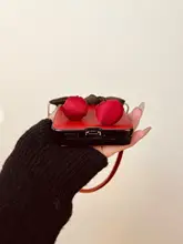 折りたたみ式スマホケース【全包対応・手提げタイプ・ベルベット素材・赤い立体チェリー】