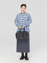 大きいサイズのブルーチェック柄シャツ【ゆったりとしたデザイン・長袖・スタイル】