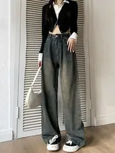 レディース 高ウエストゆったりワイドレッグデニムパンツ【アメリカンヴ ィンテージスタイル・ロング丈・大きいサイズ】