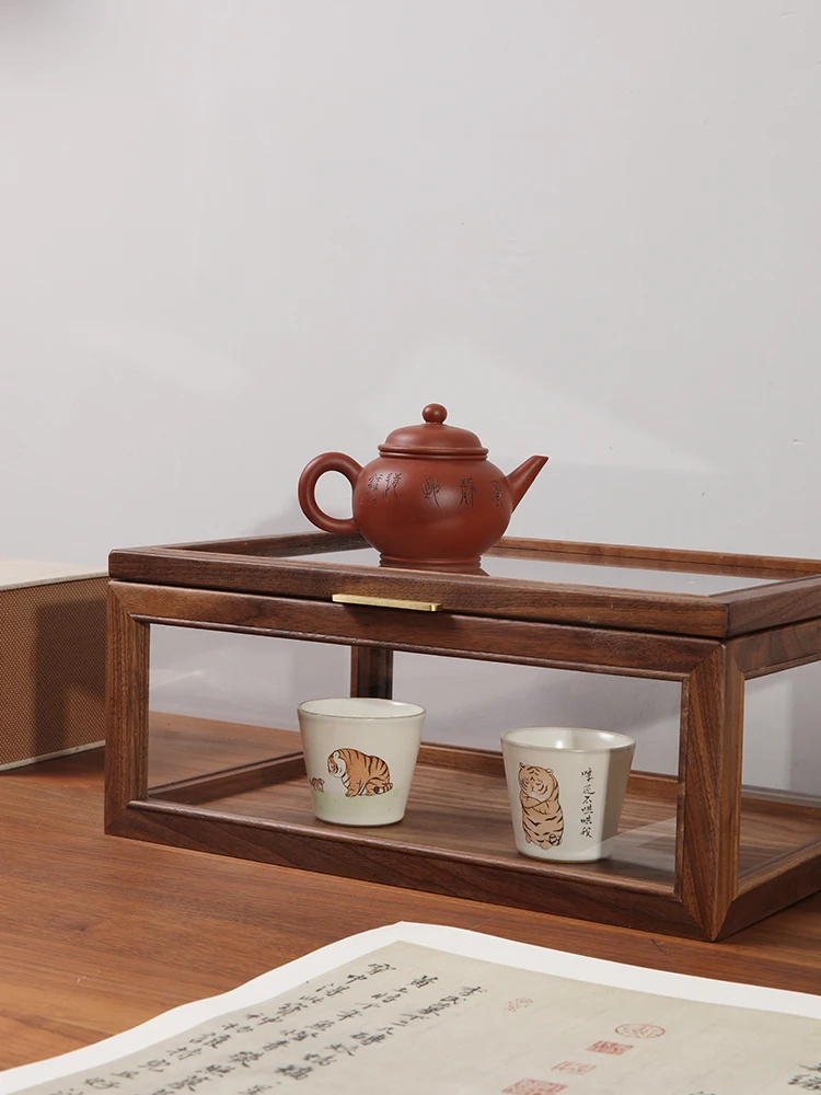 ウォールナット製強化ガラスキャビネット：コンソールテーブルとしての実用性と収納機能