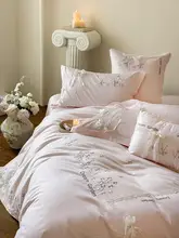 ラグジュアリースタイルの長綿四点セット【刺繍・立体レース・リボンデザイン・シーツ付き】（セットアップ対応）