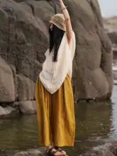 夏用麻混紡ノースリーブシャツ【UVカット・通気性・Vネック・レトロデザイン】