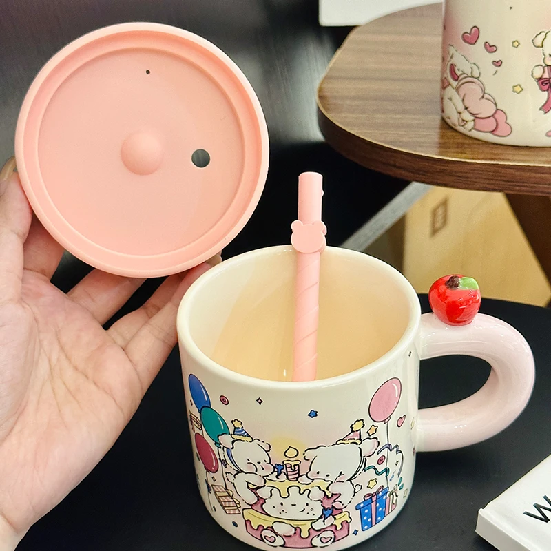 可愛い犬デザインのストロー付き陶器マグカップ：出産祝 いに最適なデザインと使い勝手の実証