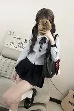 東京歳時記 JK制服オリジナルデザイン 学院風シャツワンピースセット【青・2点セット】