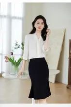 白色の女性用シフォンブラウス【夏用・高品質・フレンチスタイル・ビジネス・フォーマル】（セットアップ対応）
