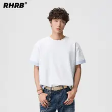 半袖Tシャツ ユニセックス ストライプ パッチワーク バイカラー クルーネック ルーズ アメリカン風 秋 「RHRB」