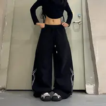 ヴィンテージ風ウォッシュ加工トーテムプリント ストレートカジュアルパンツ【弾力性・ゆったりしたジャズダンススタイル】（セットアップ対応）