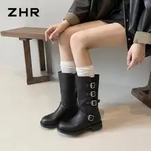 ライダースブーツ レディース ロングブーツ ブラック バックル ヴィンテージ 秋 「ZHR」