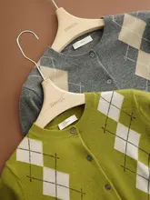 康赛妮 ショートカーディガン【羊毛・ダイヤモンド柄・丸首・ドイツStoll技術使用】