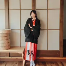オレンジドット柄和風羽織【秋冬用・ブラック・加フリース・暖かいデザイン】