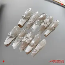 透過性のある彫刻レースデザイン フレンチネイル【高品質・手作り・着用タイプ】