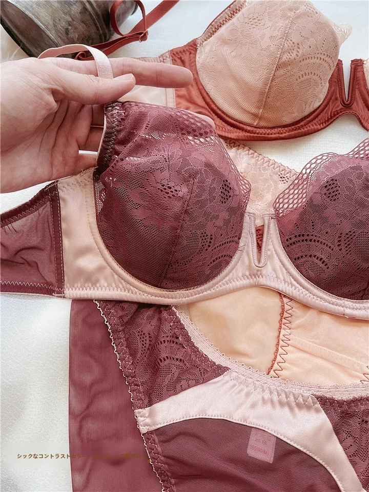 セクシーなレース薄手コットンブラセット【ソフトワイヤー・大きいサイズ・通気性抜群・柔らかい】