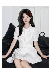 2点セット レディース 半袖トップス ティアードスカート パフスリーブ レース フリル フレンチ風 スイート ホワイト 「Forever 21」