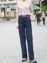 レディース コットンストレートパンツ【ハイウエスト・ホワイト・カーキ・春秋用・通勤用】