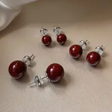 赤い珐琅と真珠のイヤリング【ヴィンテージ風・軽やかで高級感】