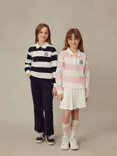 刺繍ストライプデザインの長袖POLOシャツ【女の子用・春秋向け・コットン】