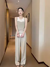 白灰色の高腰スーツパンツ【女性用・夏用・ストレート・フィット・カジュアル】