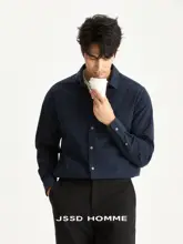 JSSD HOMME メンズ 春用 長袖ブラックシャツ【ビジネスカジュアル・ポロカラー】