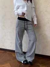 ストライプデザインのフィットパンツ【ウエストゴム・スポーツ用・微フレア】