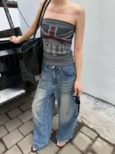 美しい星柄のデニムパンツ【ゆったりとしたフィット・アメリカンビンテージデザイン】（セットアップ対応）