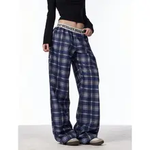 春季新作 アメリカンスタイルのチェック柄ワイドパンツ【女性用・フィット・おしゃれ】（セットアップ対応）