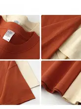 南瓜色のラウンドネック半袖Tシャツ【ユニセックス・フィット・夏用】