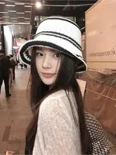 ストライプ編みのバケットハット【春夏用・日除け・レディース】
