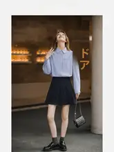 ブルーストライプのバルーンスリーブシャツ【春夏用・女性用・スリムフィット】