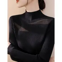 黒いウールハイネックセーター レディース 秋冬 新作 スリム フィット ニット ユニバーサル