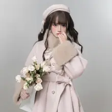 ウール製 ケープコート【清楚系・ロリータスタイル・ピンク・女子向け】