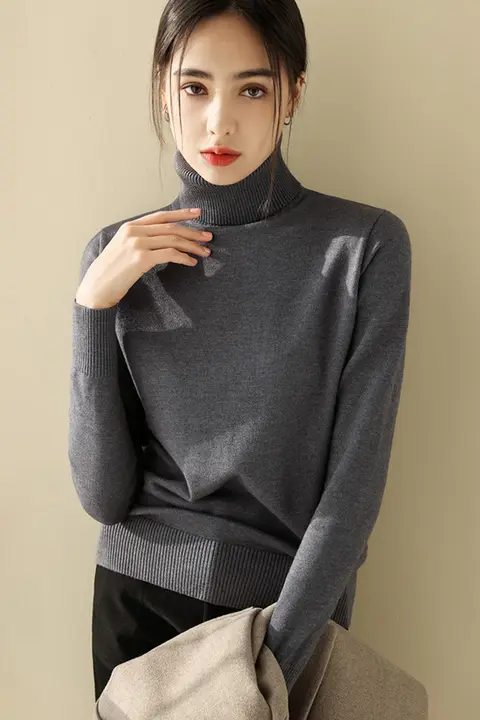 ハイネックニットトップス【ゆったりシルエット・秋冬用・厚手・フランス風】