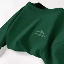 墨緑色の純綿短袖Tシャツ【メンズ・フィット・夏用】