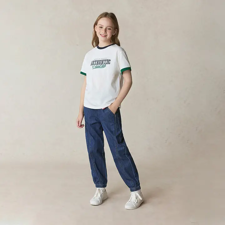 春秋用 男女兼用 刺繍入りデニムパンツ【カジュアル・リブ付き】（セットアップ対応）