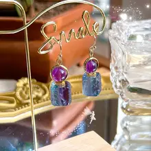 高級感あふれる不規則な紫水晶とフルオライトのクリスタルイヤリング