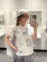 ポロネック 半袖Tシャツ レディース アメカジ ヴィンテージ キャラクタープリント 着痩せ 夏「BeOurRule」
