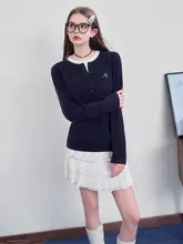 宝ブルーの切替デザイン！長袖ニットカーディガン【秋用・カジュアル・女性用】（セットアップ対応）