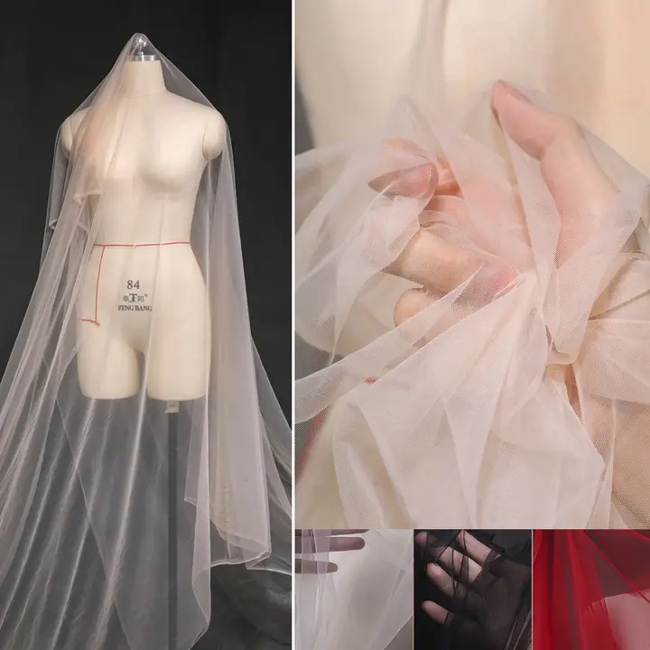 薄杏色ソフトチュール生地【柔らかく肌触りの良い高級ドレス用手作り素材】