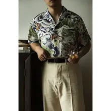 浮世絵デザインのレトロ夏用ハワイアンシャツ【短袖・天絲素材】