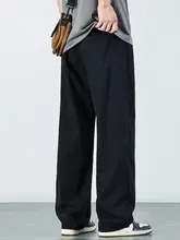 デニムパンツ メンズ ストレート ルーズ ドレープ ブラック ストリート ヴィンテージ ベーシック 「HAOZHI」