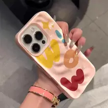 カラフルなイエロー背景のカートン風デザインiPhoneケース【WOW英文・iPhone対応・衝撃吸収】