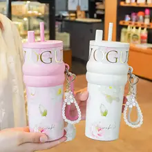 高容量の保温スリムカップ【女性向け・カラフルデザイン・陶器製・携帯用】