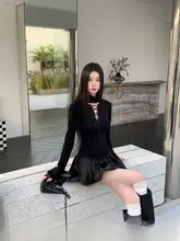 セクシーなレースデザインのフレアドレス【ウエストシェイプ・ミニ丈・黒】