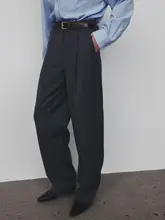 30.R ウール混紡 ダークチェック柄 ストレートパンツ【ウエストゴム・ゆったりフィット】